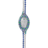 Cartier Baignoire Jewellery Watch Mini White Gold Diamonds Sapphires Emeralds Blue Tourmalines HPI01570