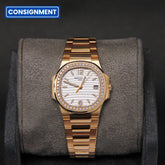 Patek Philippe Nautilus 32 RG Quartz Silver Dial Diamond Bezel 7010/1R-011