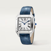Cartier Santos Dumont Large Silver Dial Croco Embossed Leather Strap Blue WSSA0085