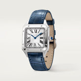 Cartier Santos Dumont Small Silver Dial Croco Embossed Leather Strap Blue WSSA0086