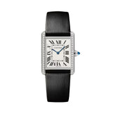 Cartier Tank Must De Cartier Horloge Large Steel Diamonds Black Brushed Calfskin Leather W4TA0030