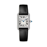 Cartier Tank Must De Cartier Small Steel Diamonds Black Brushed Calfskin Leather W4TA0031