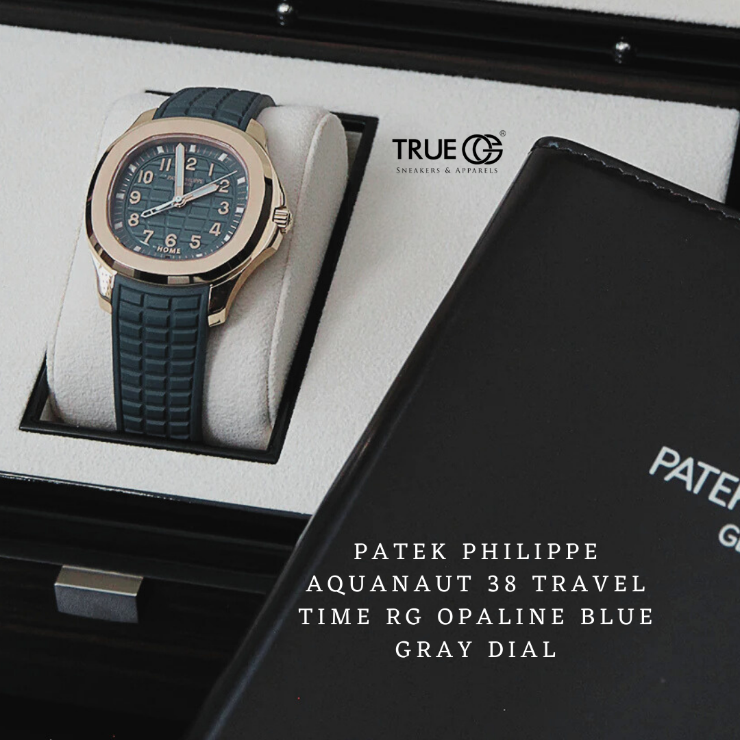 Patek Philippe Aquanaut 38 Travel Time RG Opaline Blue Gray Dial: Kombinasi Kemewahan & Fungsionalitas