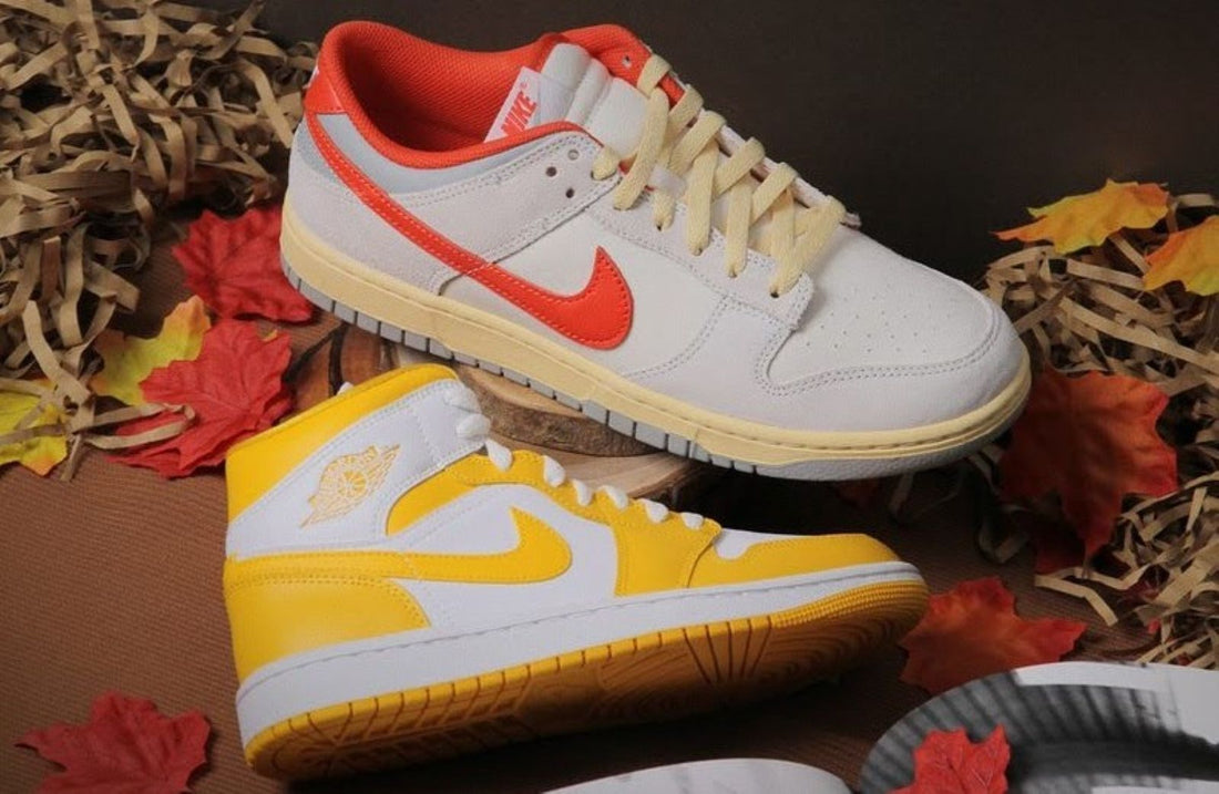 Air Jordan Mid White University Gold, Nike Dunk 85 Athletic Department