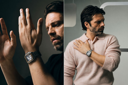 new santos de cartier chronograph with sebastian stan