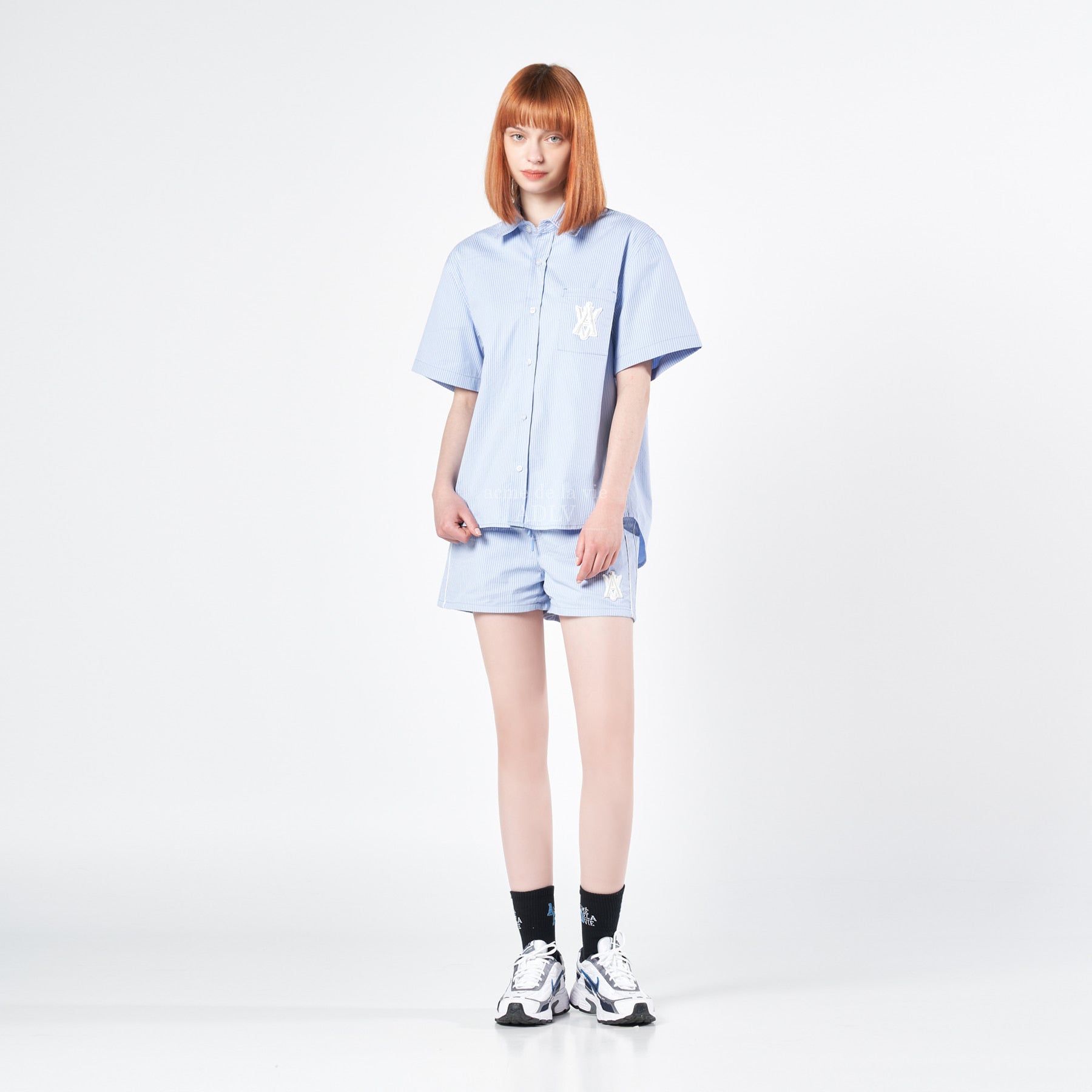 ADLV X LISA A Logo Emblem Patch Stripe Short Pants Sky Blue