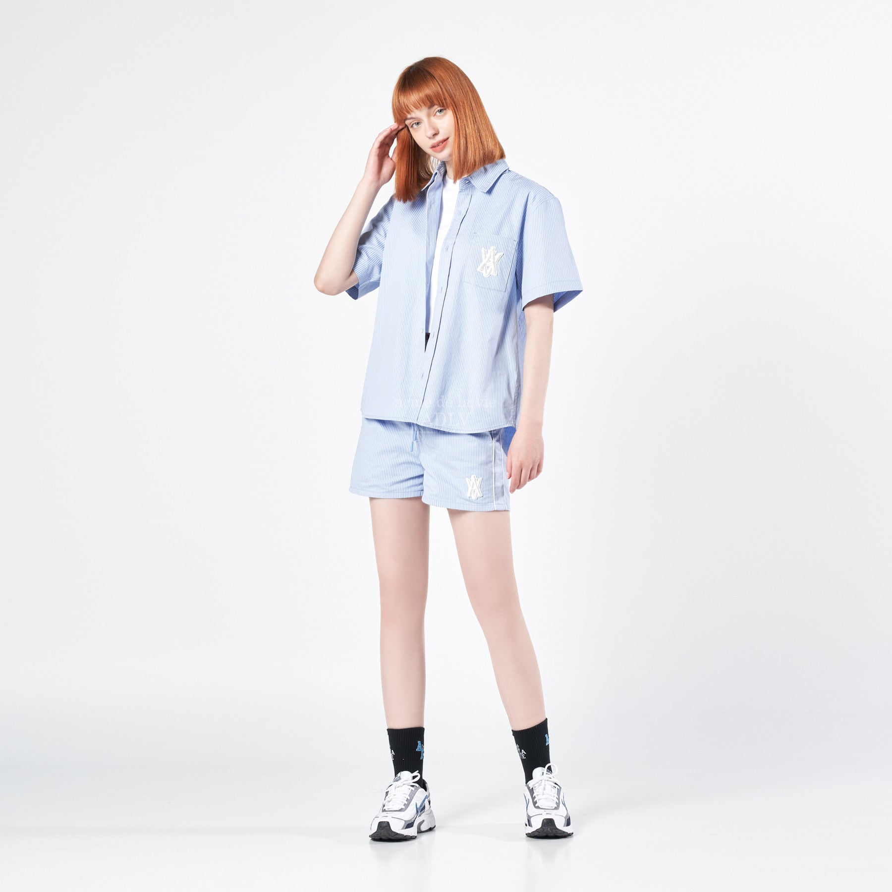 ADLV X LISA A Logo Emblem Patch Stripe Short Pants Sky Blue