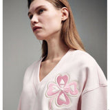 Mardi Mercredi Cropped Sweatshirt V-Neck Clovermardi Satin Pink