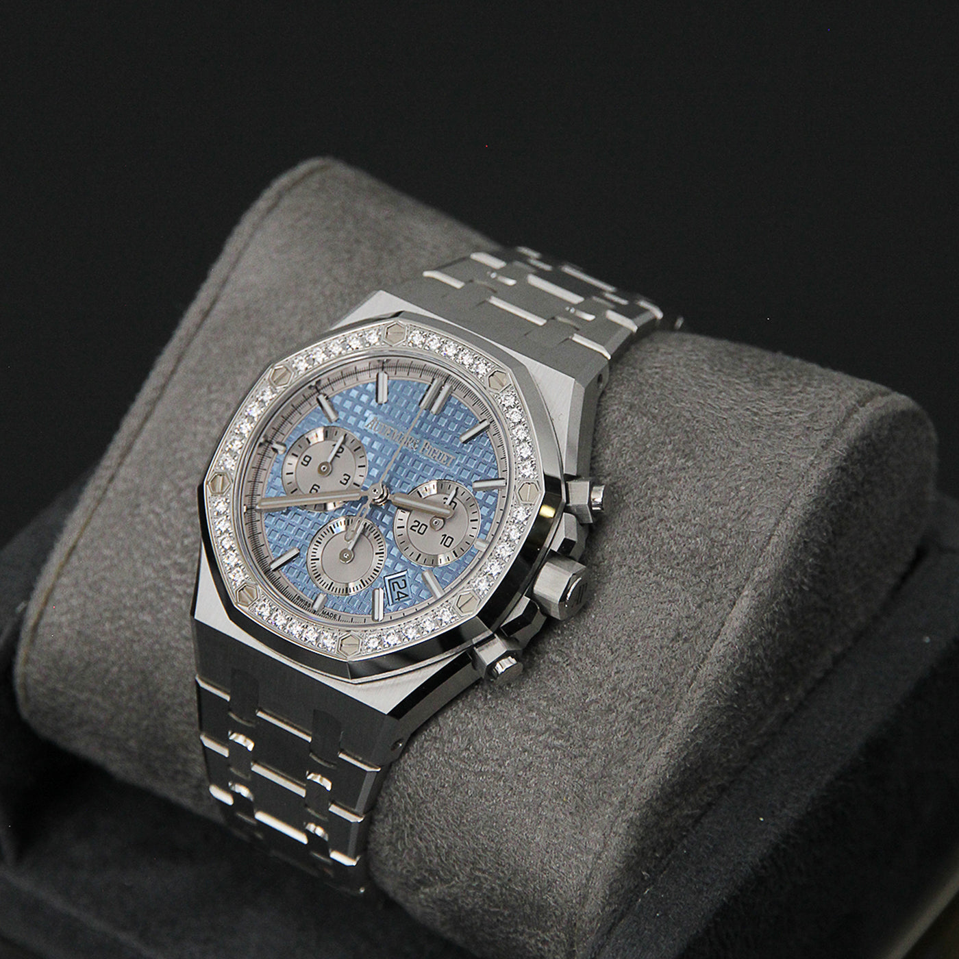 AP38 ROC Light Blue Dial Silver Chrono Diamond Bezel 26715ST.ZZ.1356ST.01