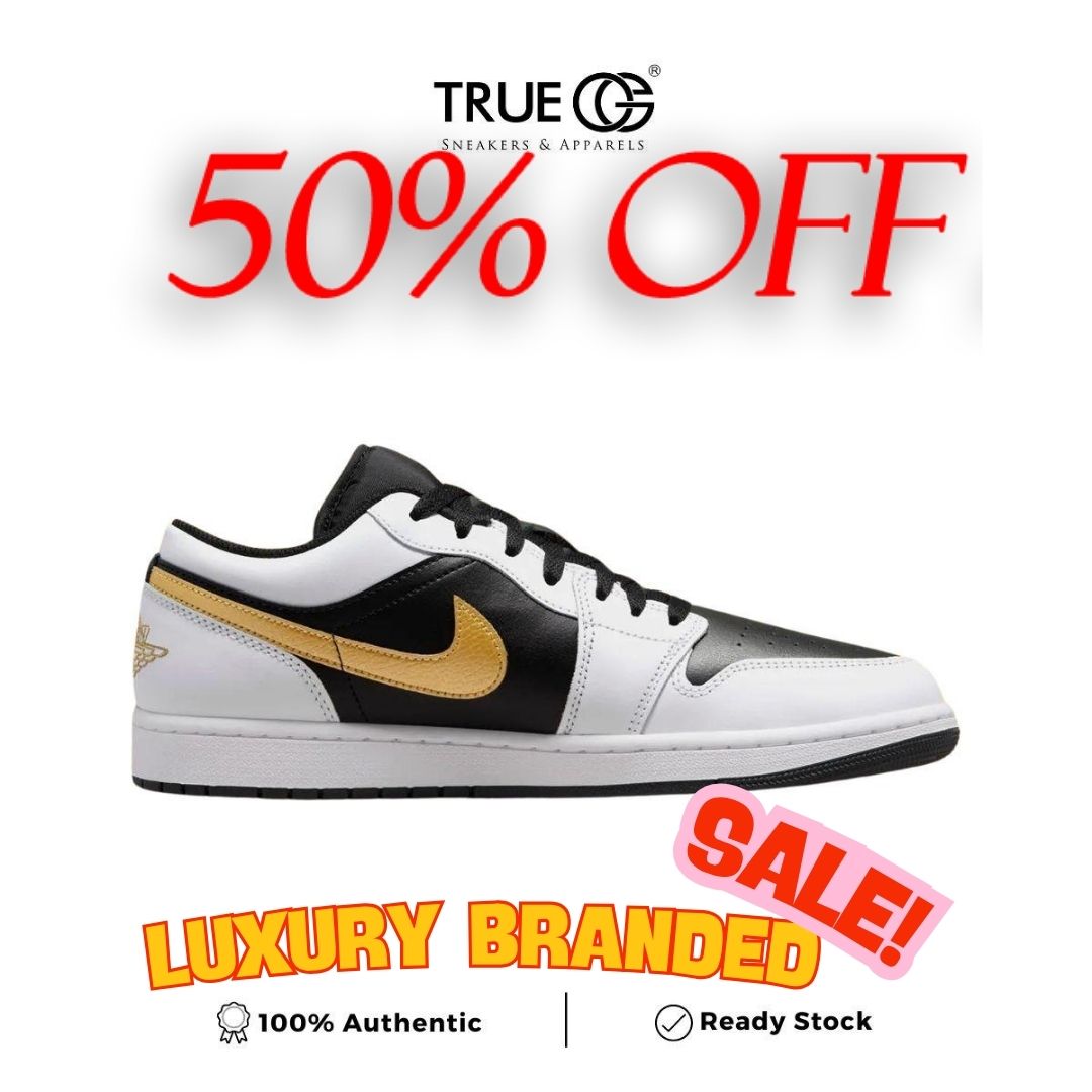 Air Jordan 1 Low White Black Metallic Gold Swoosh