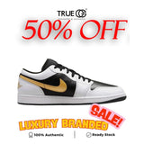 Air Jordan 1 Low White Black Metallic Gold Swoosh