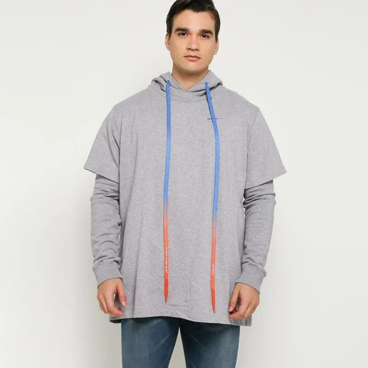 Off White Acrylic Double T-shirt Hoodie Grey Blue