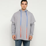 Off White Acrylic Double T-shirt Hoodie Grey Blue