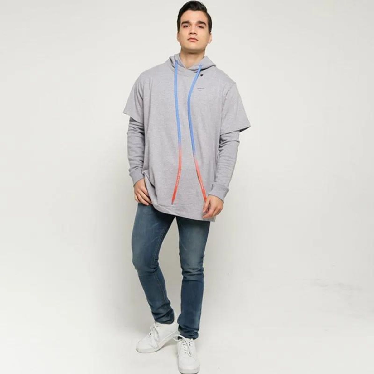 Off White Acrylic Double T-shirt Hoodie Grey Blue