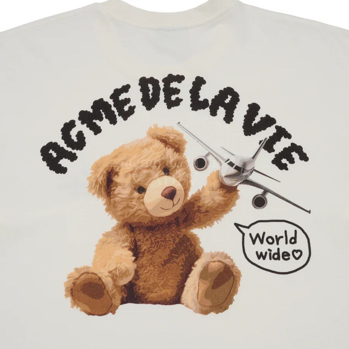 Acme De La Vie ADLV World Wide Airplane Bear Artwork T-shirt Over Size Cream