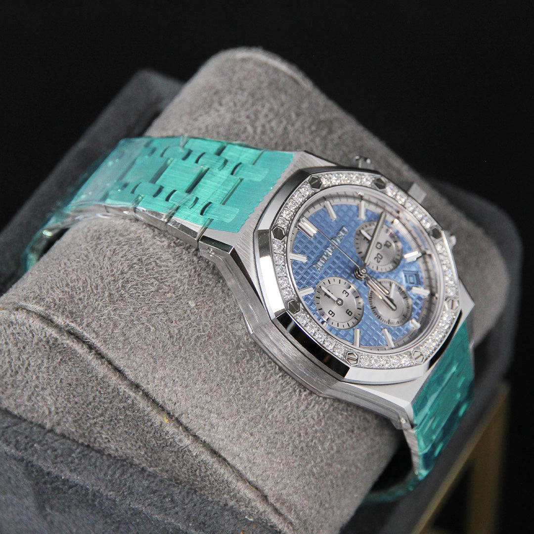 AP38 ROC Light Blue Dial Silver Chrono Diamond Bezel 26715ST.ZZ.1356ST.01