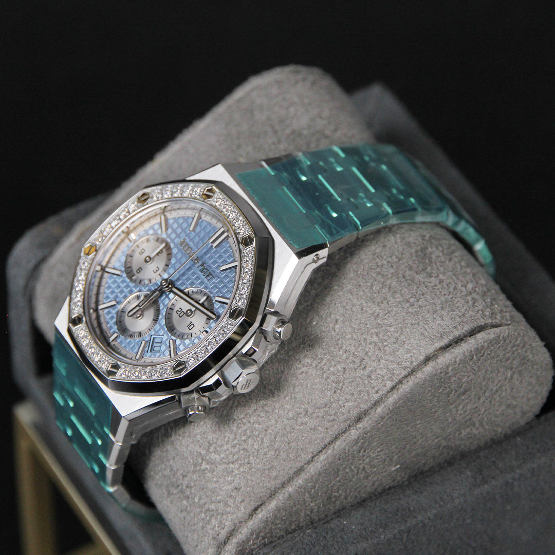 AP38 ROC Light Blue Dial Silver Chrono Diamond Bezel 26715ST.ZZ.1356ST.01