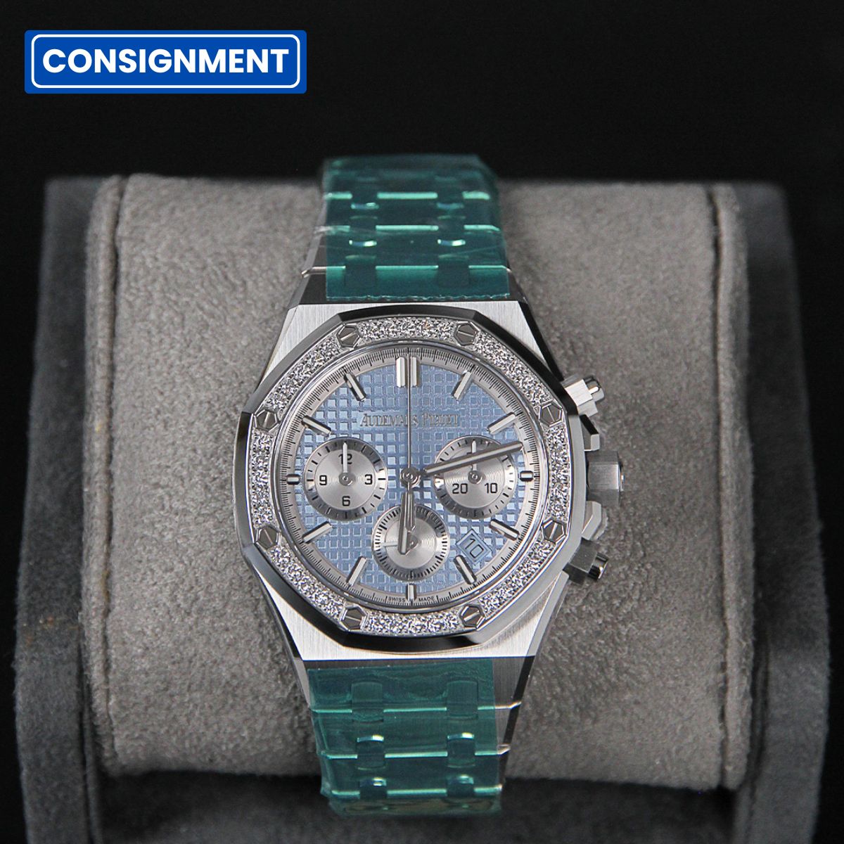 AP38 ROC Light Blue Dial Silver Chrono Diamond Bezel 26715ST.ZZ.1356ST.01