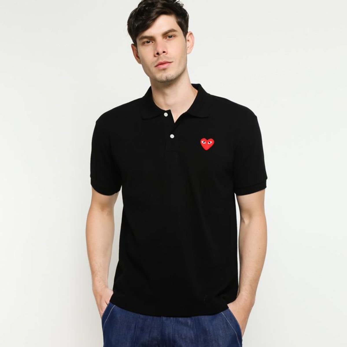 Comme Des Garcons CDG Play Red Emblem Polo Black