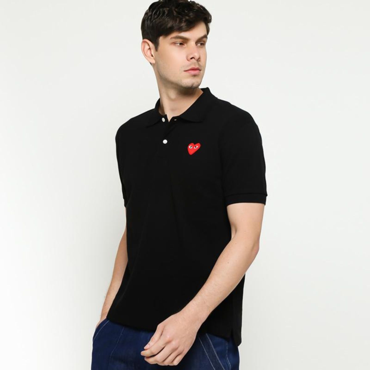 Comme Des Garcons CDG Play Red Emblem Polo Black