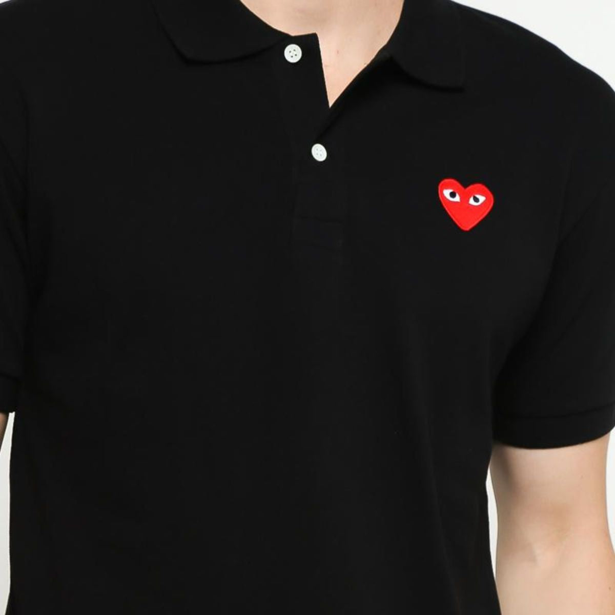 Comme Des Garcons CDG Play Red Emblem Polo Black