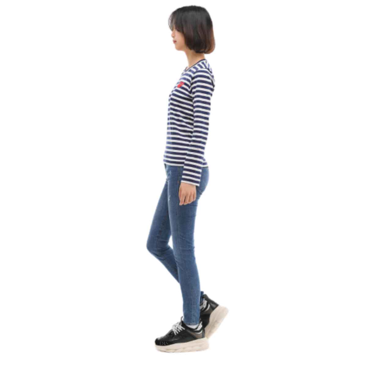 Comme Des Garcons Play Striped Long Sleeve T-shirt Navy