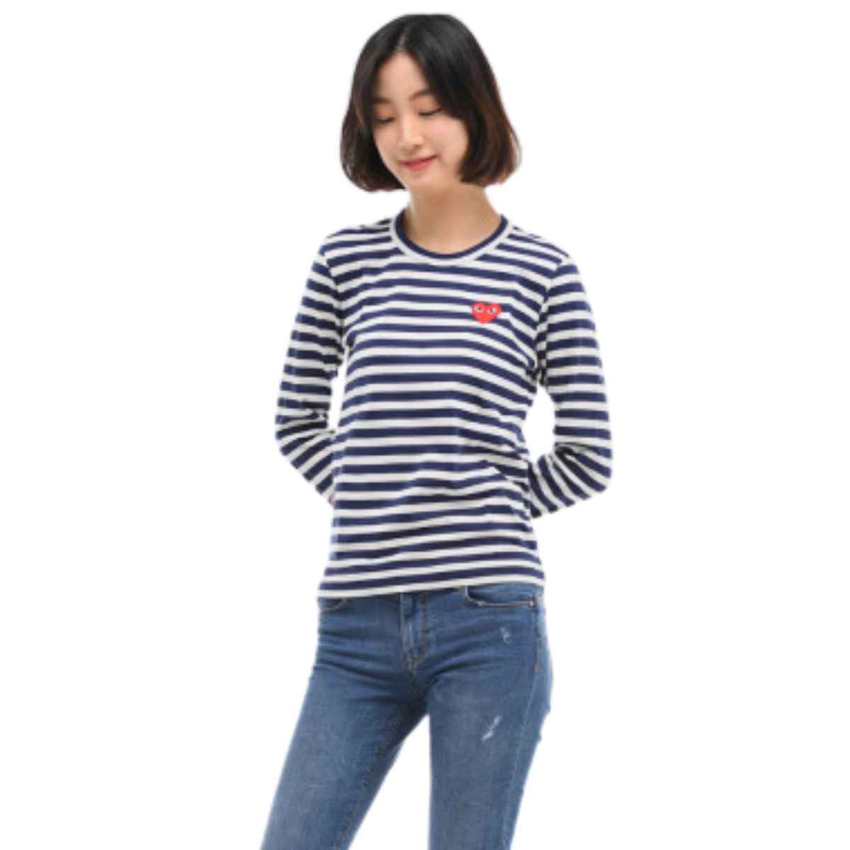 Comme Des Garcons Play Striped Long Sleeve T-shirt Navy