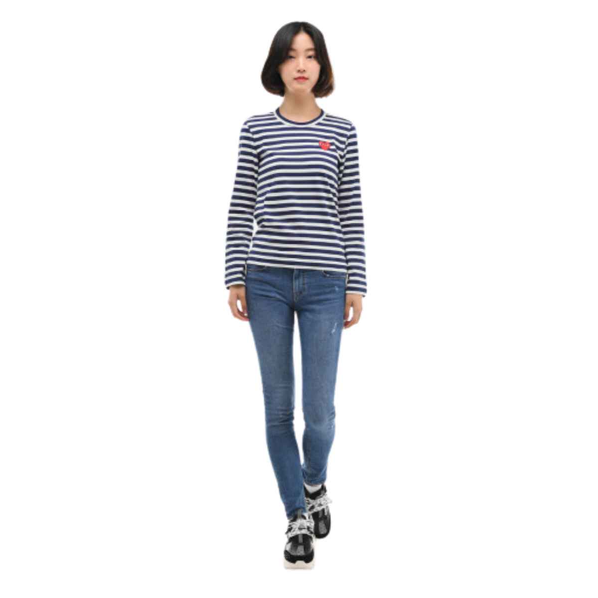 Comme Des Garcons Play Striped Long Sleeve T-shirt Navy