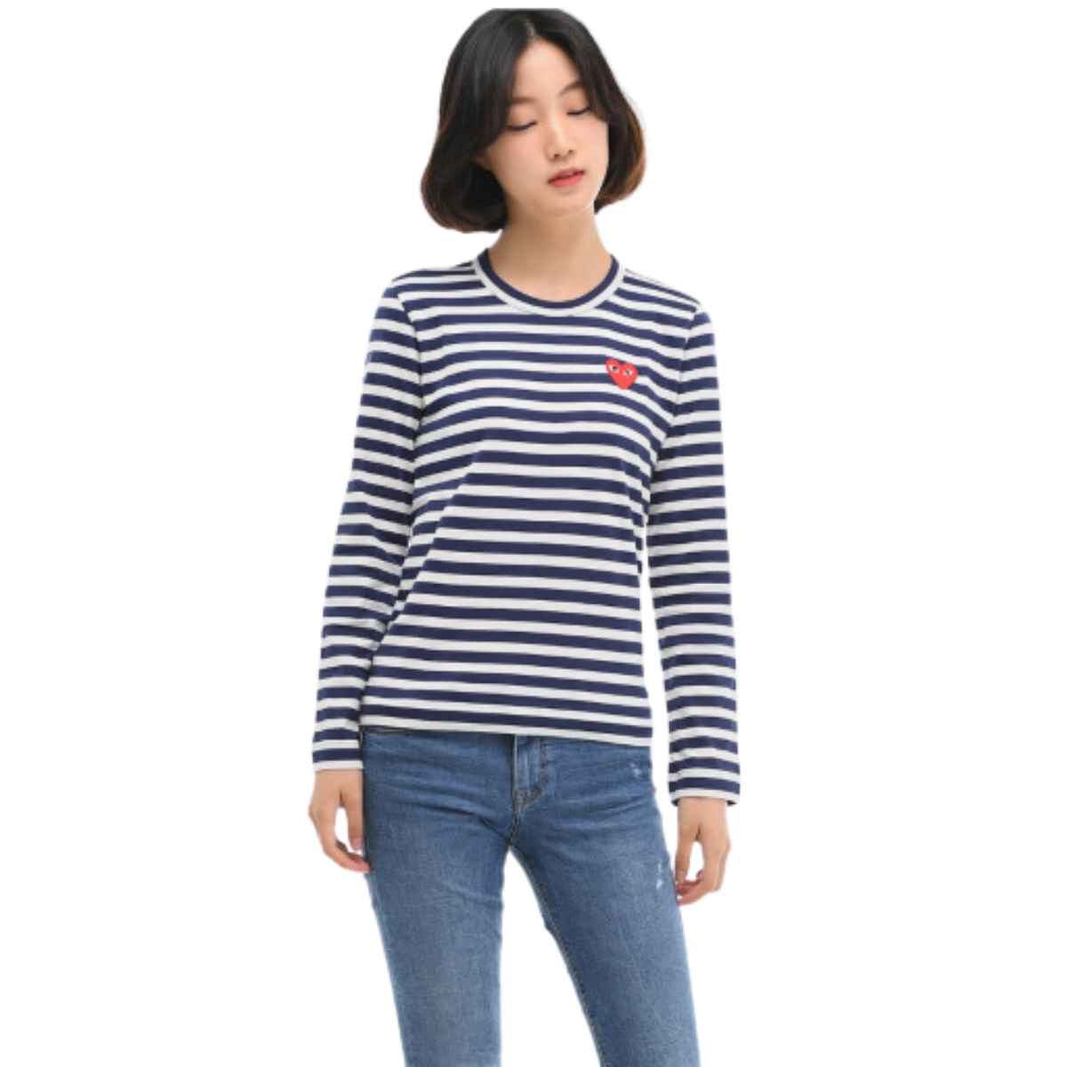 Comme Des Garcons Play Striped Long Sleeve T-shirt Navy