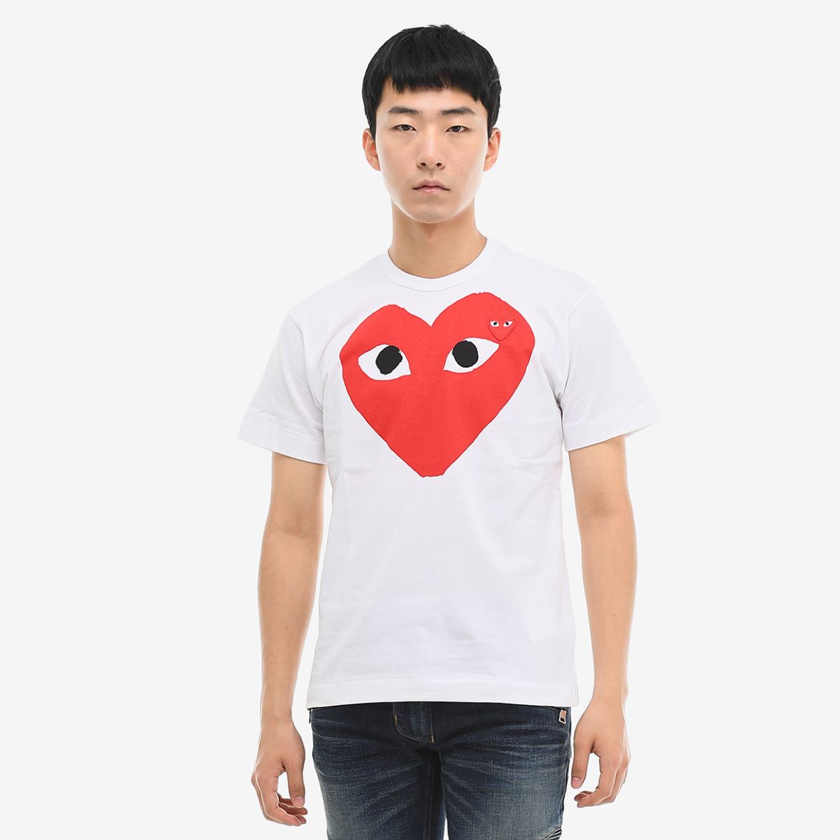 Comme Des Garcons Red Heart Print & Emblem White T-shirt