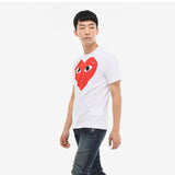 Comme Des Garcons Red Heart Print & Emblem White T-shirt