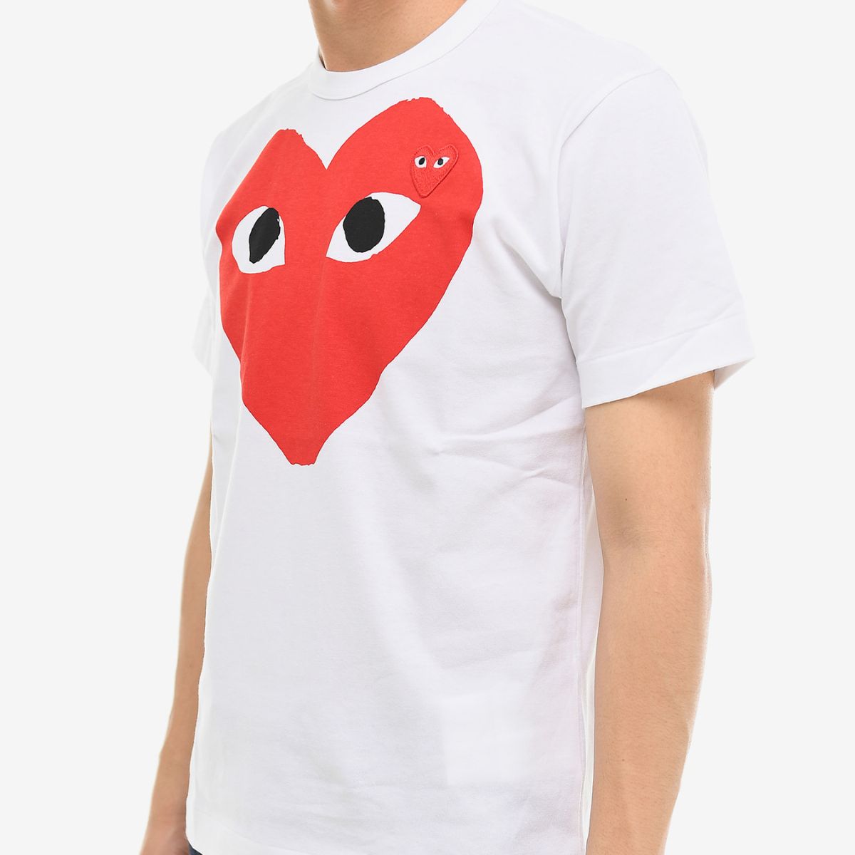 Comme Des Garcons Red Heart Print & Emblem White T-shirt