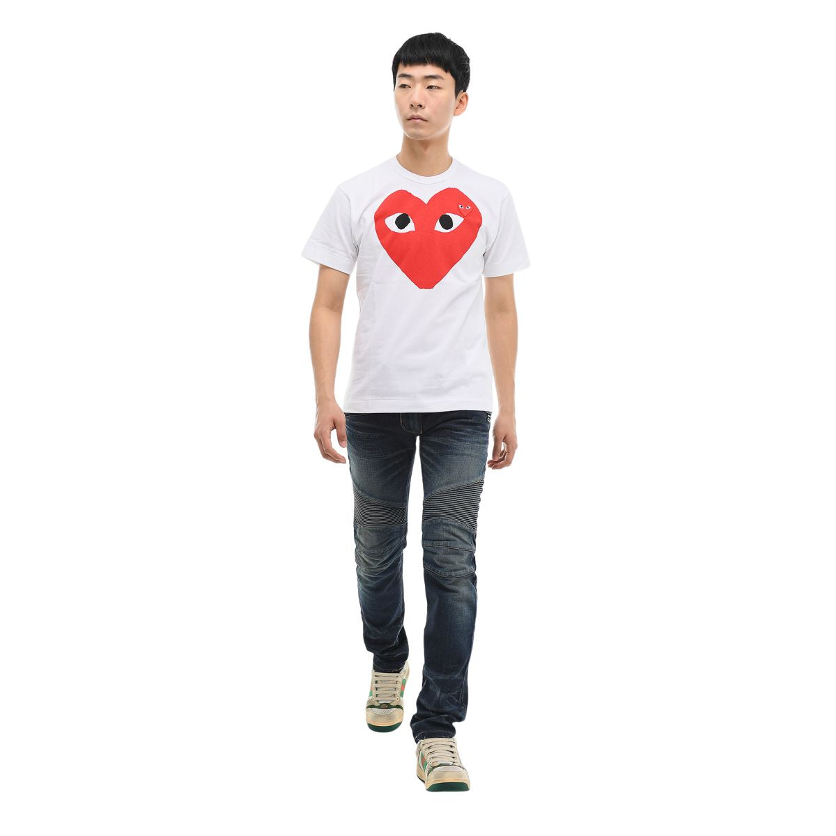 Comme Des Garcons Red Heart Print & Emblem White T-shirt