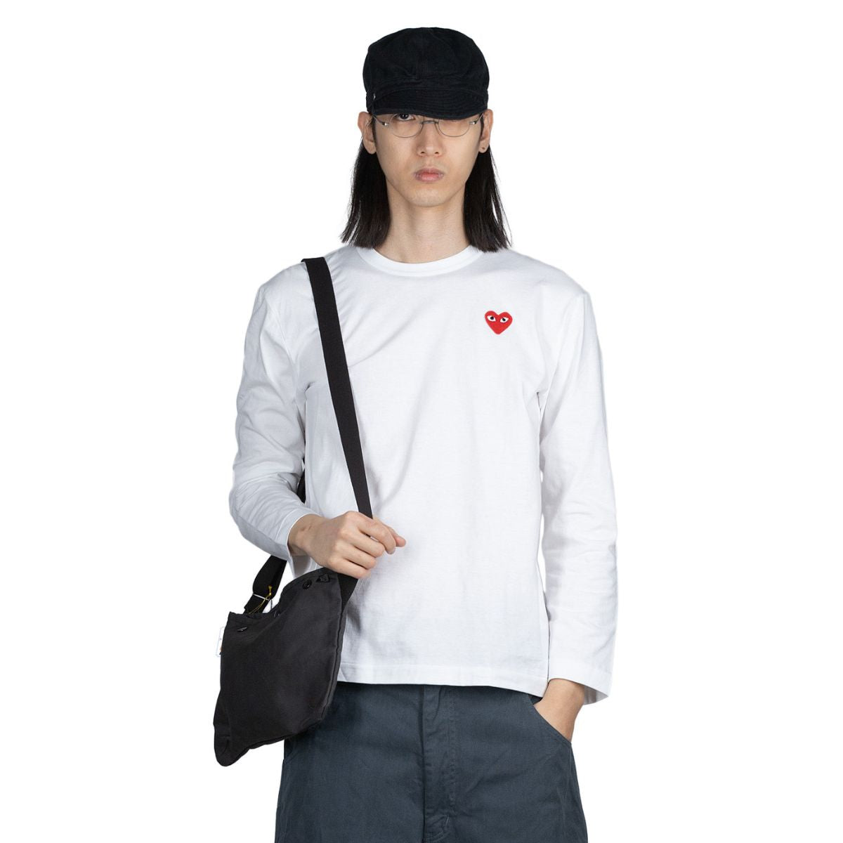 Comme Des Garcons Red Emblem Long Sleeve T-shirt White