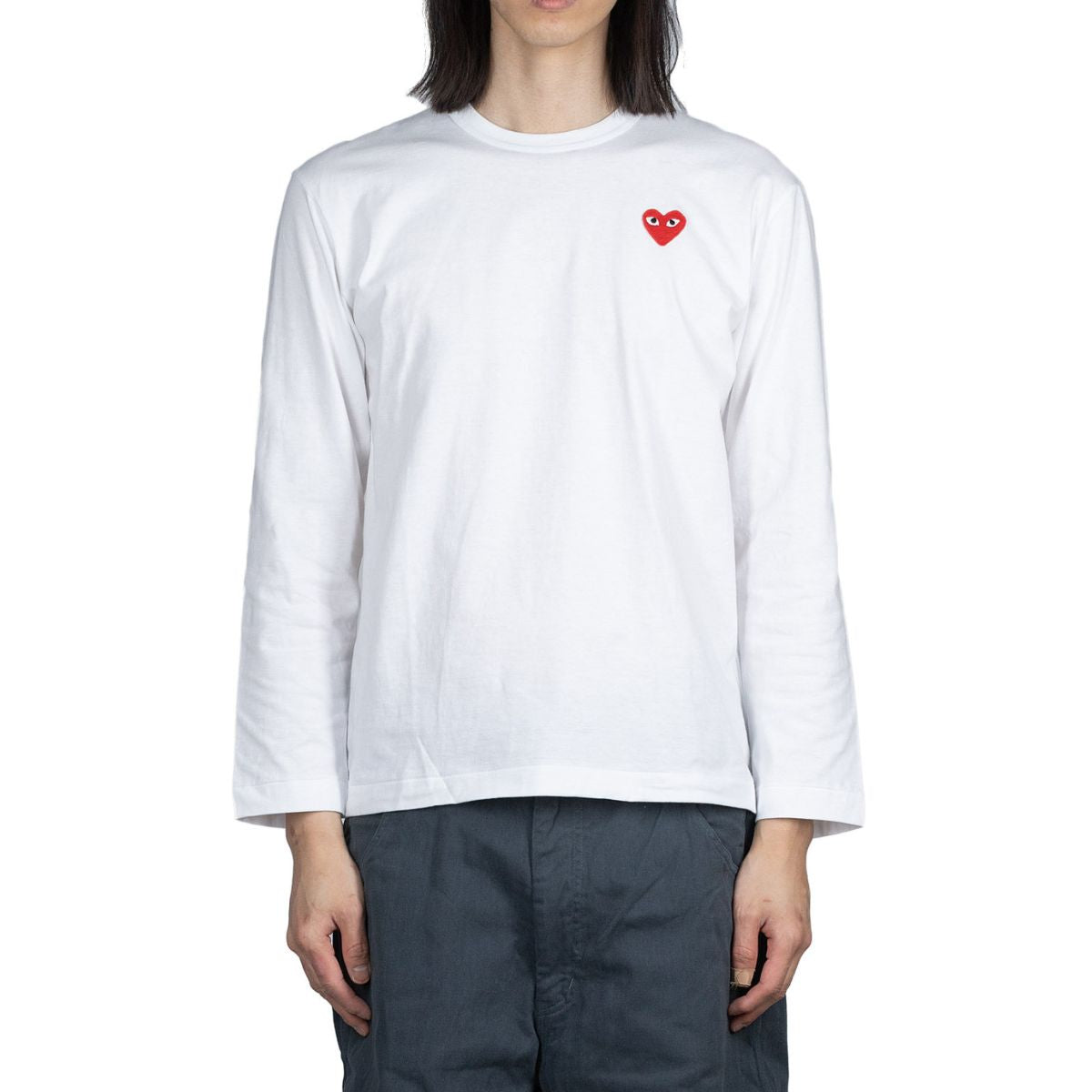 Comme Des Garcons Red Emblem Long Sleeve T-shirt White