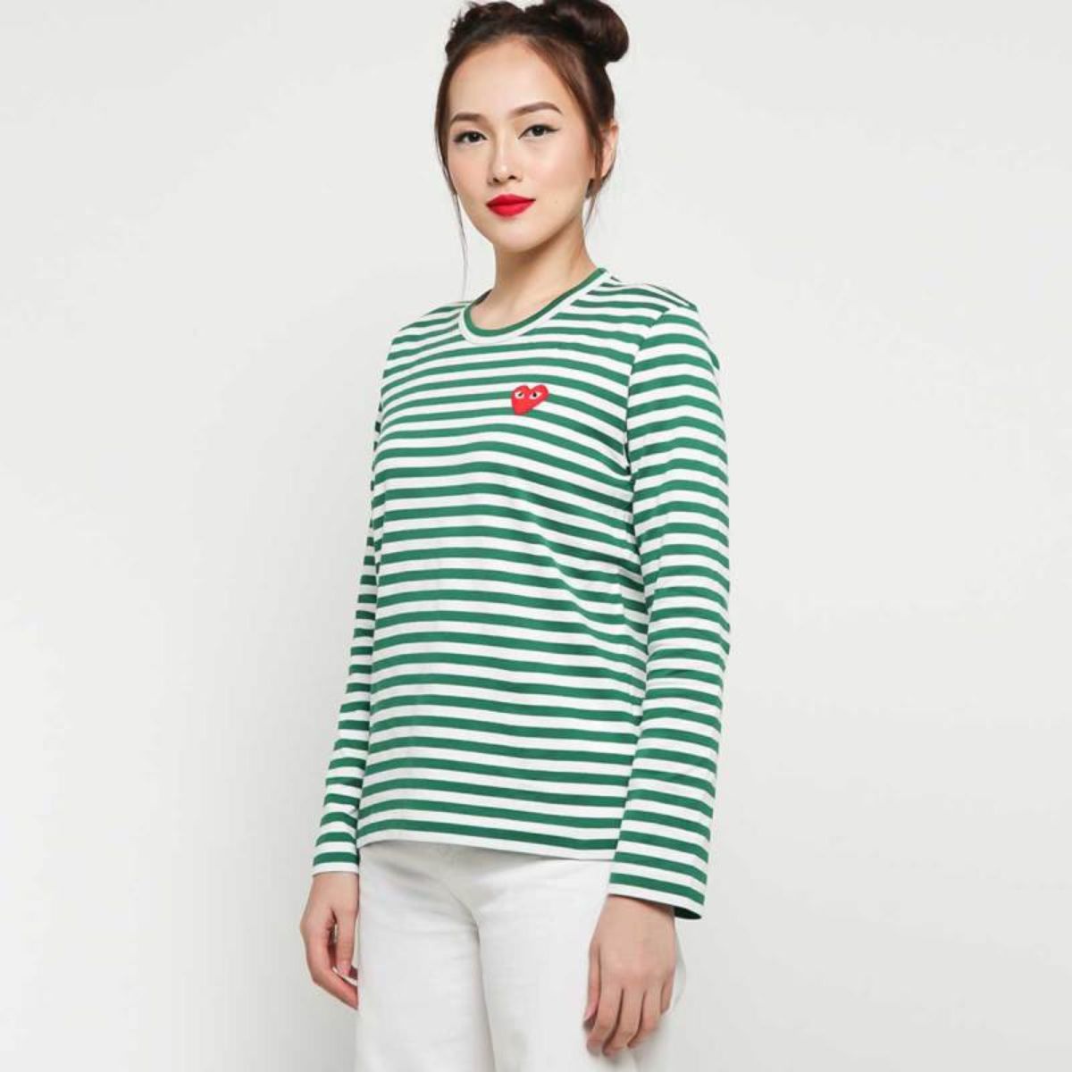 Comme Des Garcons CDG Play Striped Long Sleeve T-shirt Green