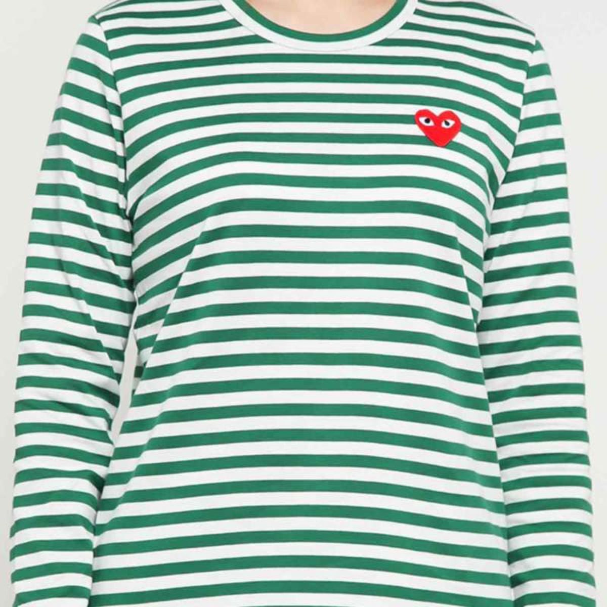 Comme Des Garcons CDG Play Striped Long Sleeve T-shirt Green