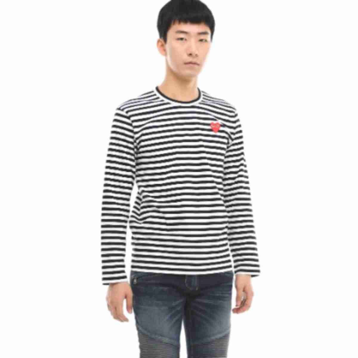 Comme Des Garcons Play Striped Long Sleeve T-shirt Black