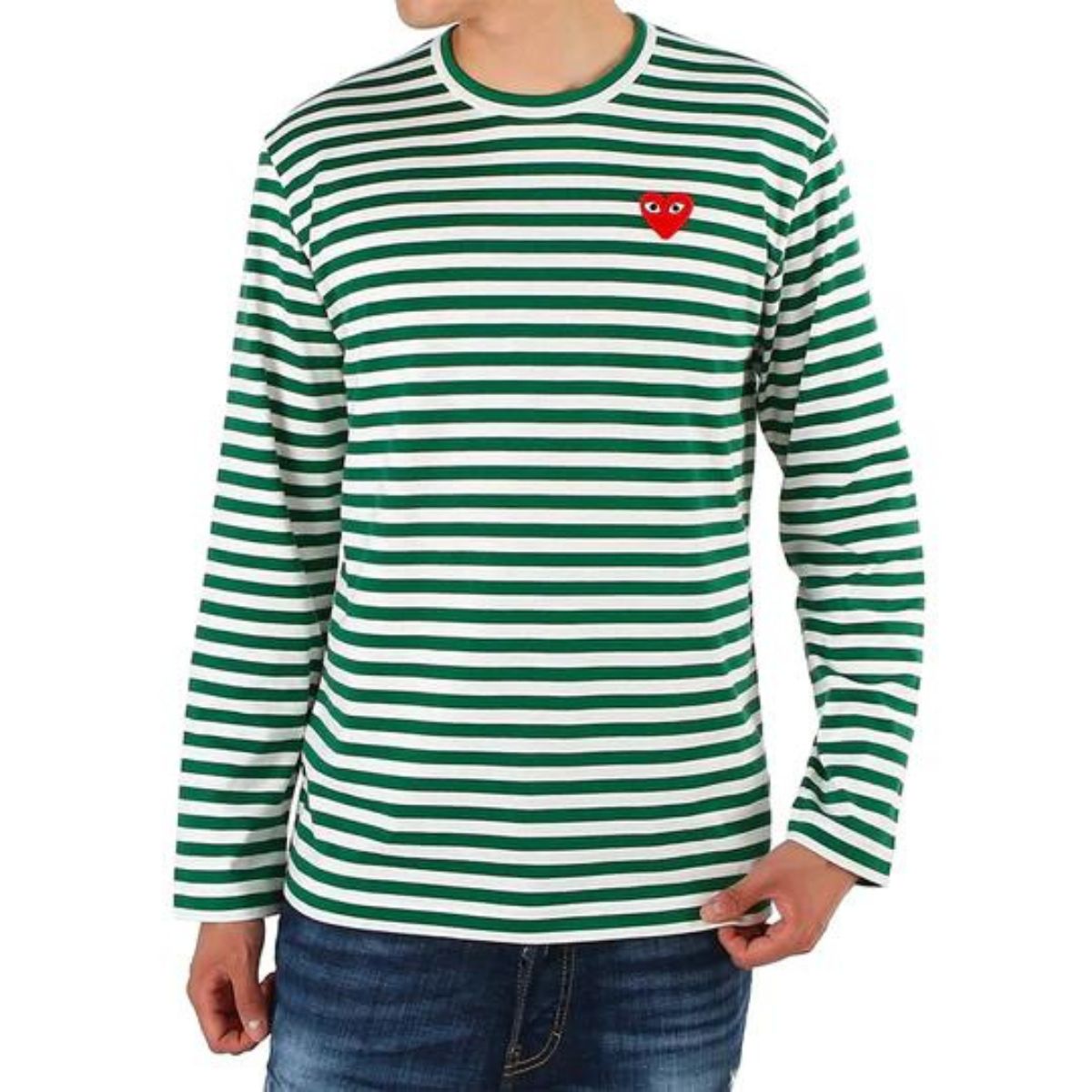 Comme Des Garcons CDG Play Striped Long Sleeve T-shirt Green