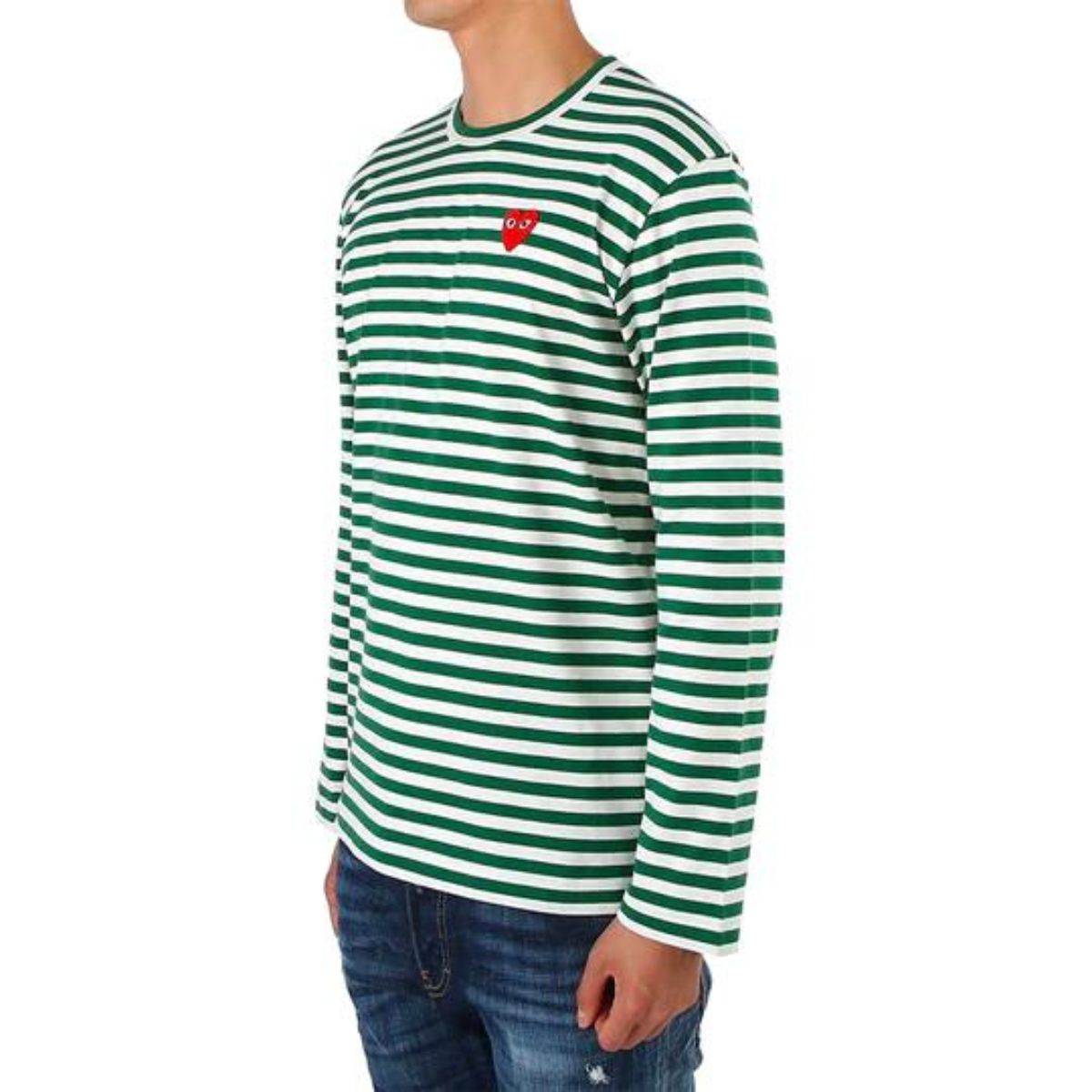 Comme Des Garcons CDG Play Striped Long Sleeve T-shirt Green