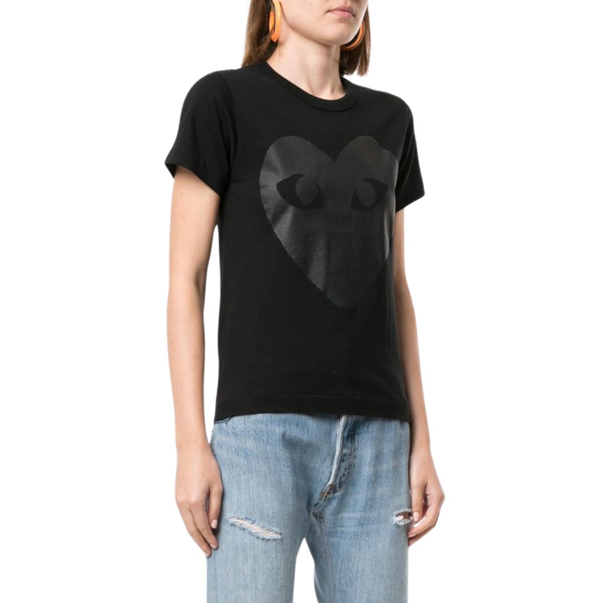 Comme Des Garcons Black Heart Print Black T-shirt Women