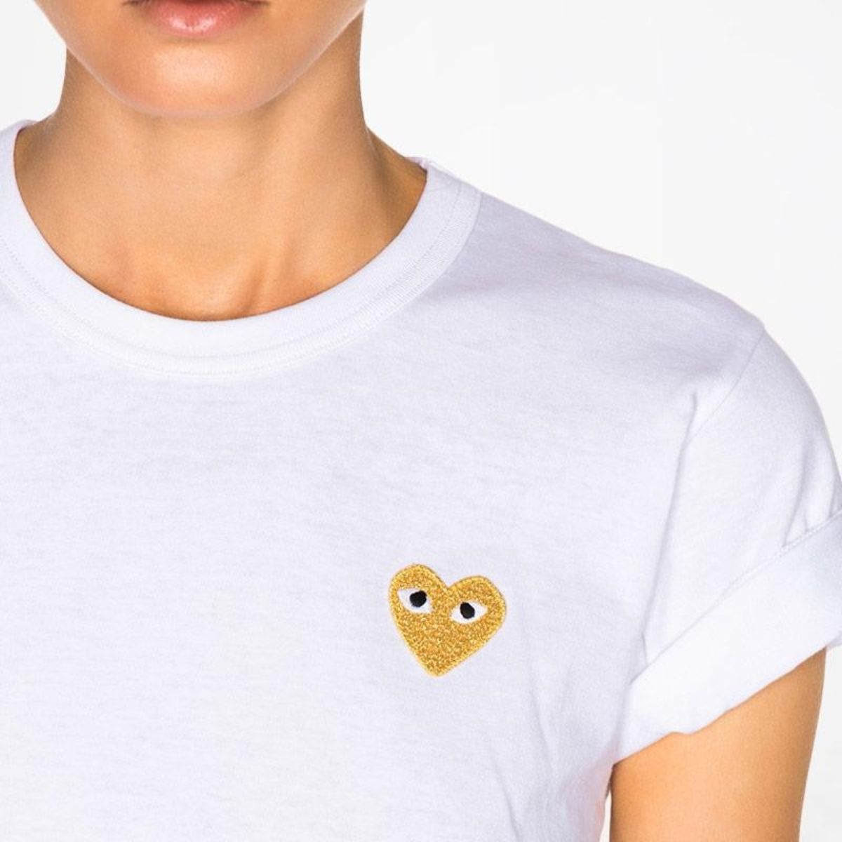 Comme Des Garcons CDG Play Gold Emblem White T-shirt