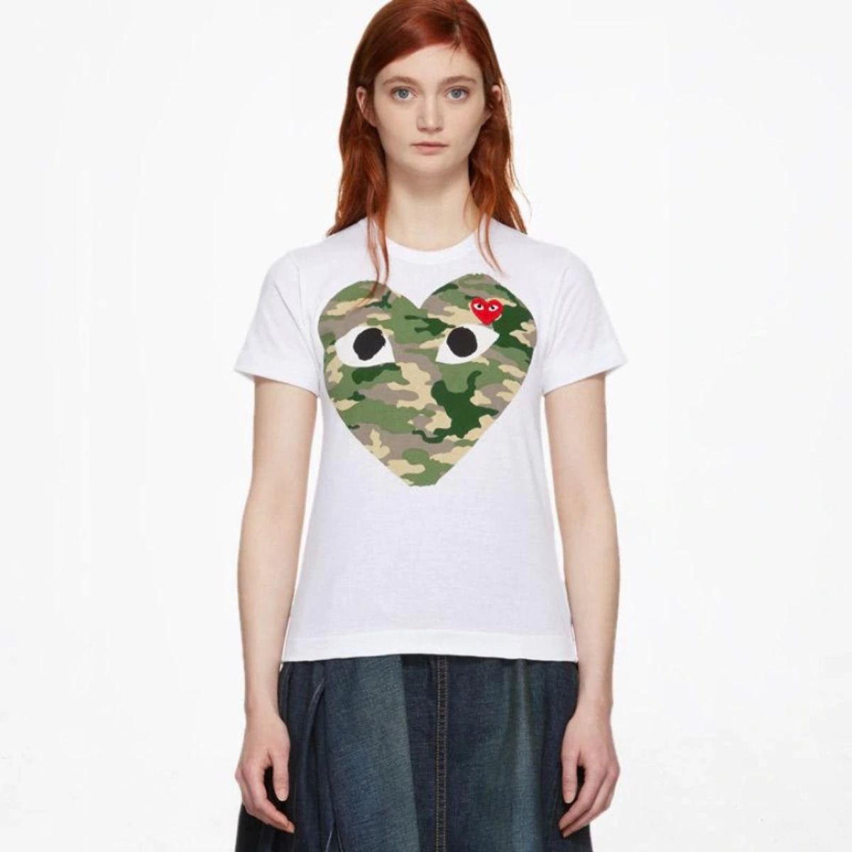 Comme Des Garcons Camo Heart White T-shirt Women