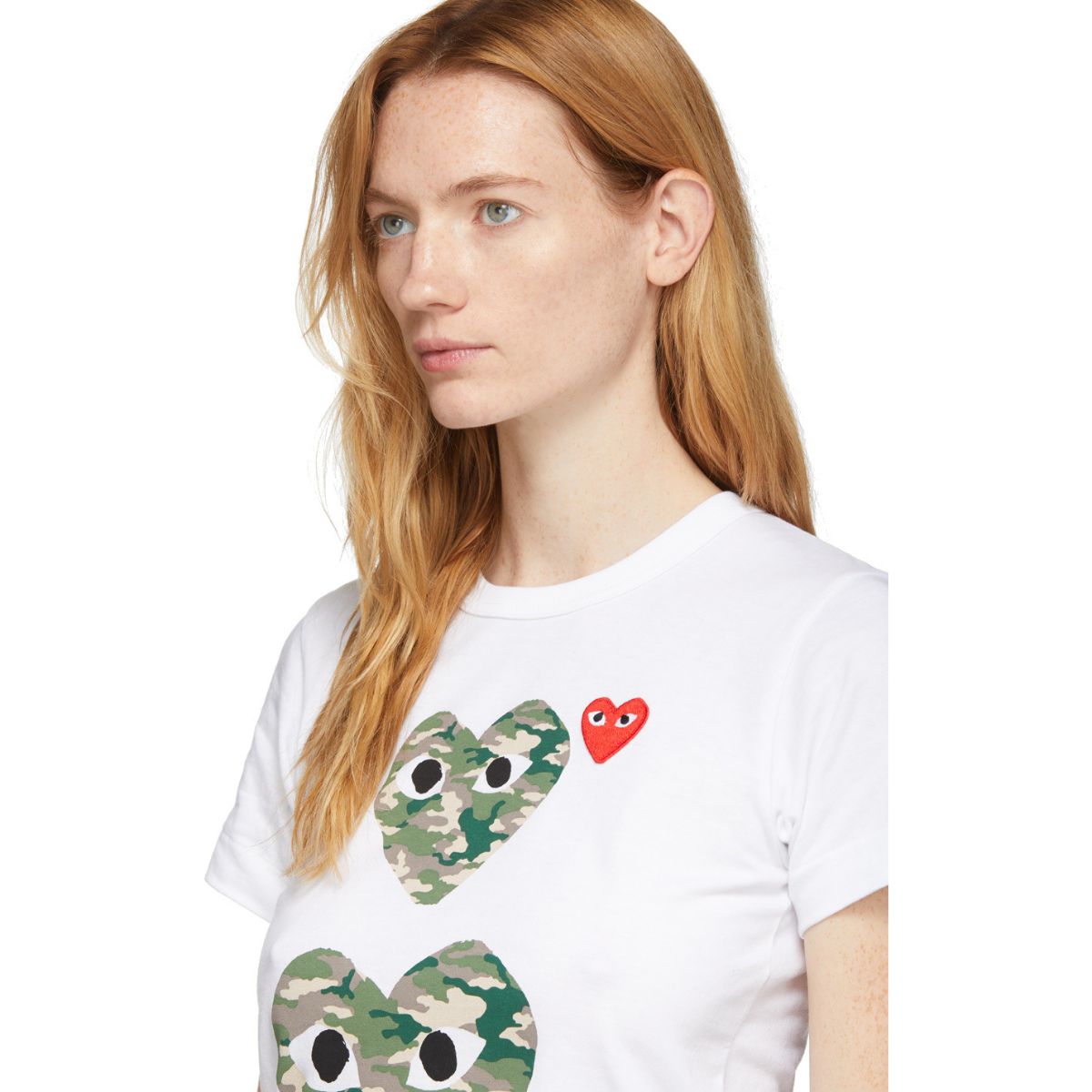 Comme Des Garcons Double Camo Heart White T-shirt Women