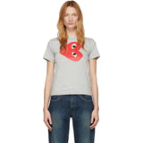 Comme Des Garcons Red Print Heart Grey T-shirt Women