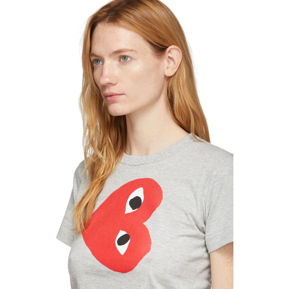 Comme Des Garcons Red Print Heart Grey T-shirt Women