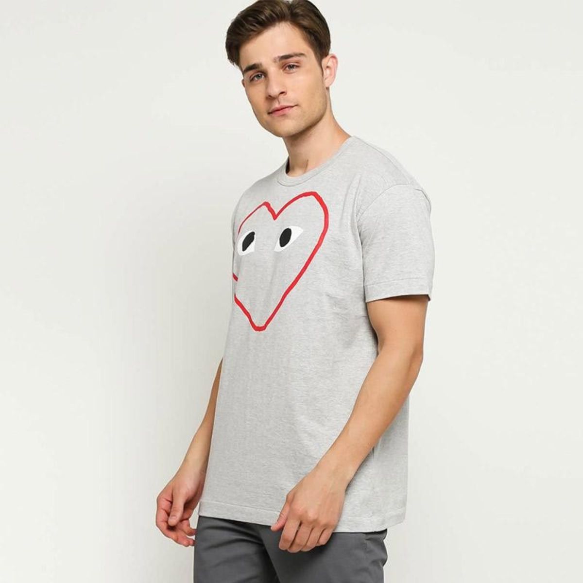 Comme Des Garcons 3D Red Heart Grey T-shirt Men