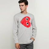 Comme Des Garcons Red Print Heart Grey Long Sleeve T-Shirt