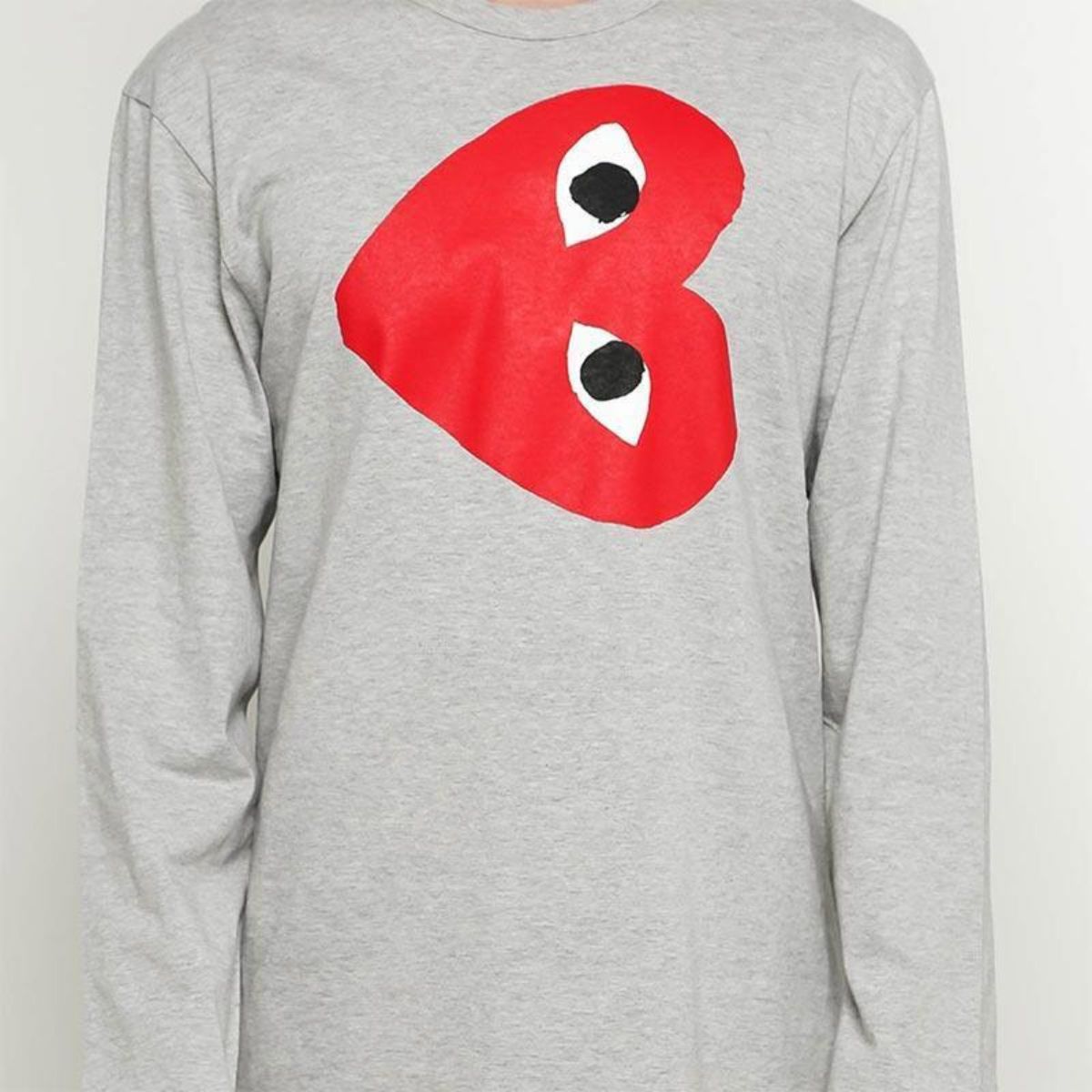 Comme Des Garcons Red Print Heart Grey Long Sleeve T-Shirt