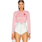 Comme De Garcons CDG Play Stripes Long Sleeve T-Shirt Pink